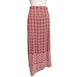 Max Studio Geometric Print Flowy Soft Rollover Waist Stretchy Maxi Skirt. Medium